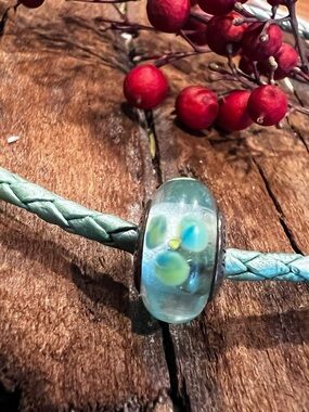 HTF Authentic Pandora Murano Flowers For You Clear Teal Charm Glass Bead Spring